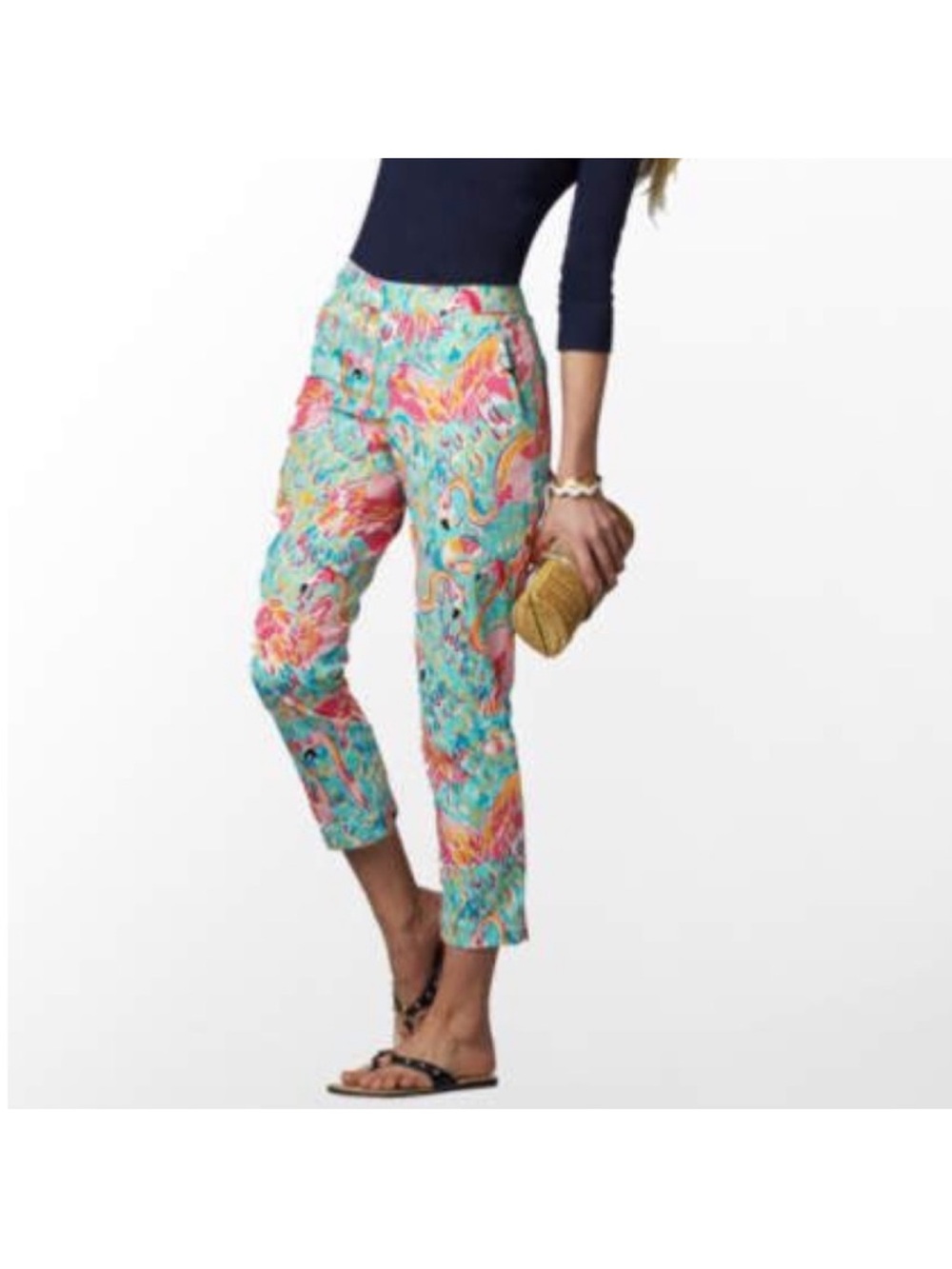 Lilly Pulitzer Elaine Peel and Eat Cropped Pants Flamingo and Shrimp Size 8